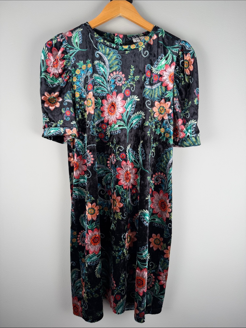 Molly Bracken Whimsical Dark Cottagecore Floral Paisley Black Velvet Dress